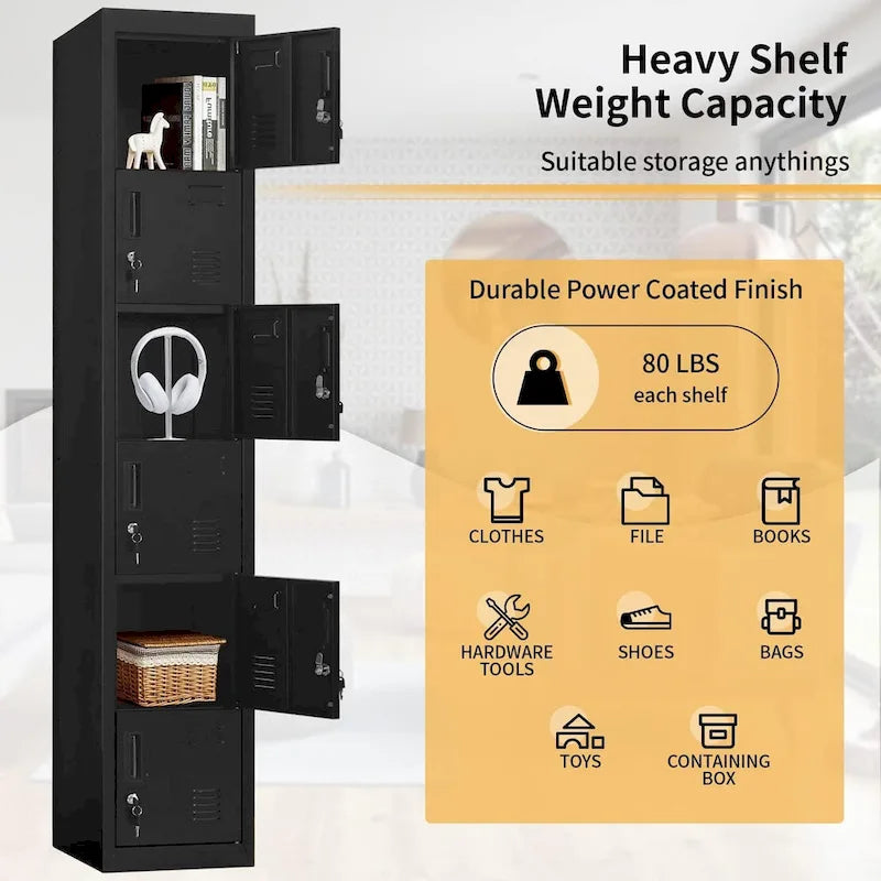 Vestiaire de rangement métallique à 6 portes Noir / Gris / Gris anthracite – Utilisation par 2 personnes