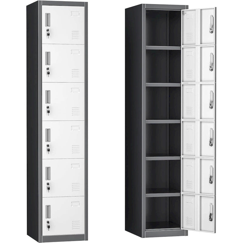 Vestiaire de rangement métallique à 6 portes Noir / Gris / Gris anthracite – Utilisation par 2 personnes