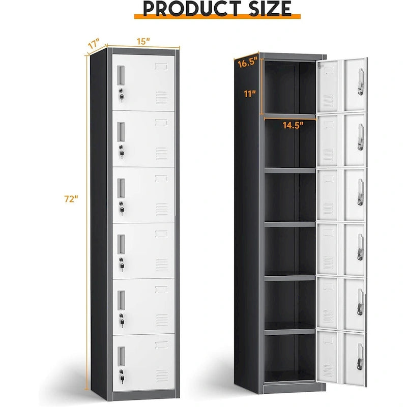 Vestiaire de rangement métallique à 6 portes Noir / Gris / Gris anthracite – Utilisation par 2 personnes