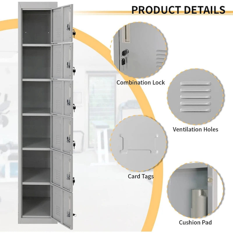 Vestiaire de rangement métallique à 6 portes Noir / Gris / Gris anthracite – Utilisation par 2 personnes