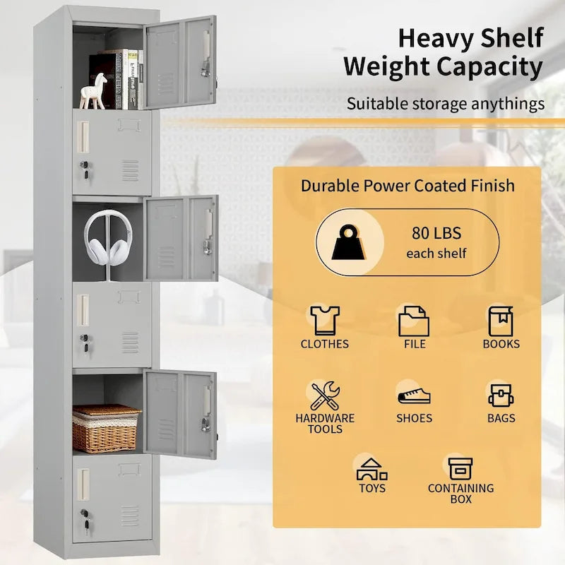 Vestiaire de rangement métallique à 6 portes Noir / Gris / Gris anthracite – Utilisation par 2 personnes