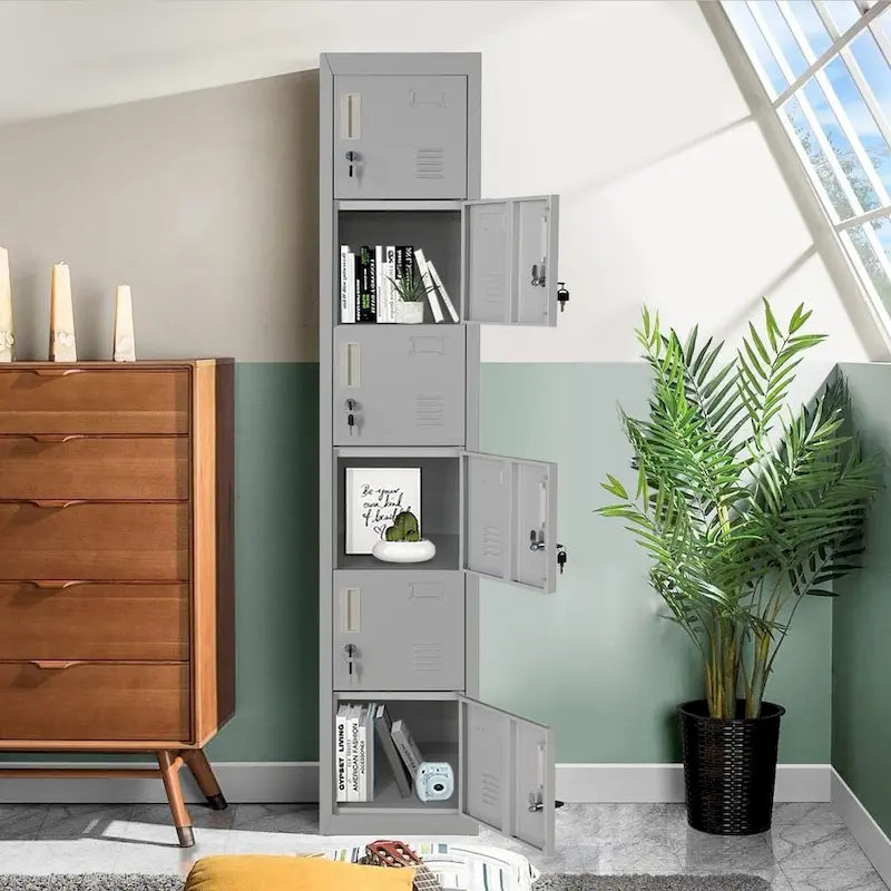 Vestiaire de rangement métallique à 6 portes Noir / Gris / Gris anthracite – Utilisation par 2 personnes