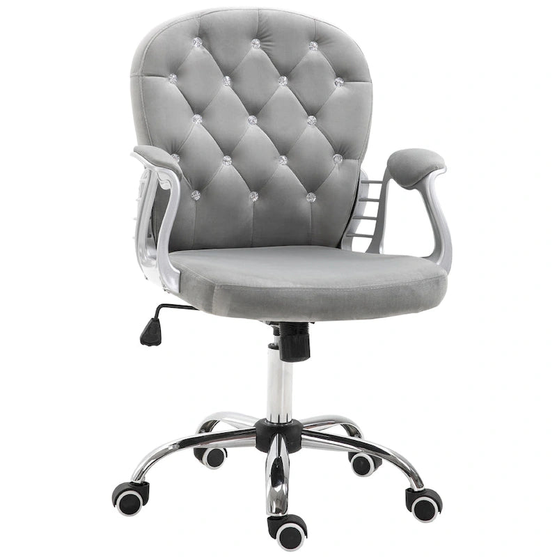 Chaise de bureau pivotante mi-dossier capitonnée en velours – Gris/Noir/Beige/Blanc/Rose, Individuelle