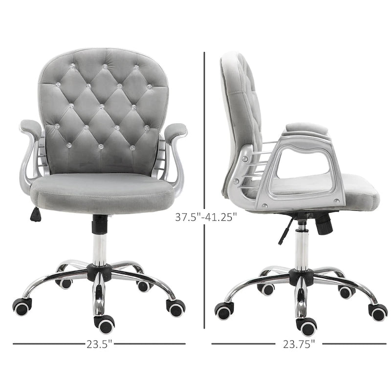 Chaise de bureau pivotante mi-dossier capitonnée en velours – Gris/Noir/Beige/Blanc/Rose, Individuelle