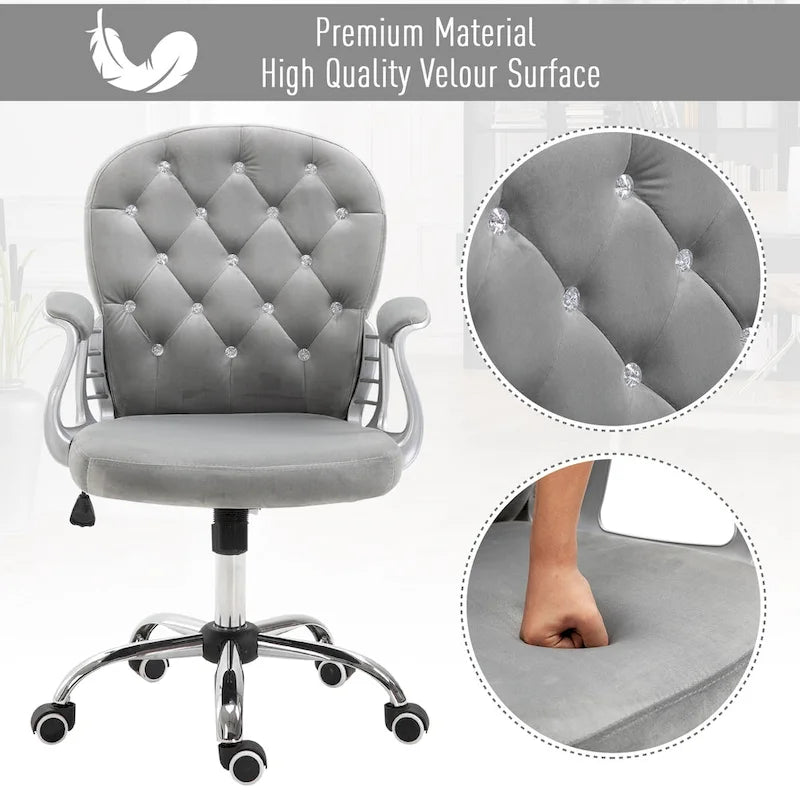 Chaise de bureau pivotante mi-dossier capitonnée en velours – Gris/Noir/Beige/Blanc/Rose, Individuelle