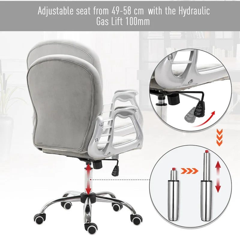 Chaise de bureau pivotante mi-dossier capitonnée en velours – Gris/Noir/Beige/Blanc/Rose, Individuelle