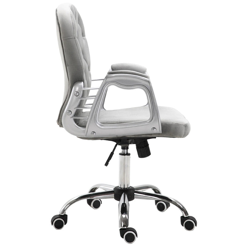 Chaise de bureau pivotante mi-dossier capitonnée en velours – Gris/Noir/Beige/Blanc/Rose, Individuelle
