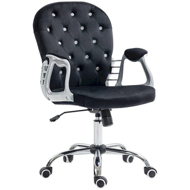 Chaise de bureau pivotante mi-dossier capitonnée en velours – Gris/Noir/Beige/Blanc/Rose, Individuelle