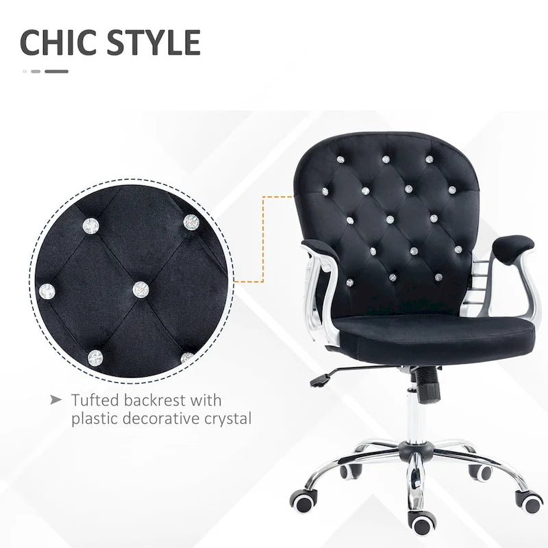Chaise de bureau pivotante mi-dossier capitonnée en velours – Gris/Noir/Beige/Blanc/Rose, Individuelle
