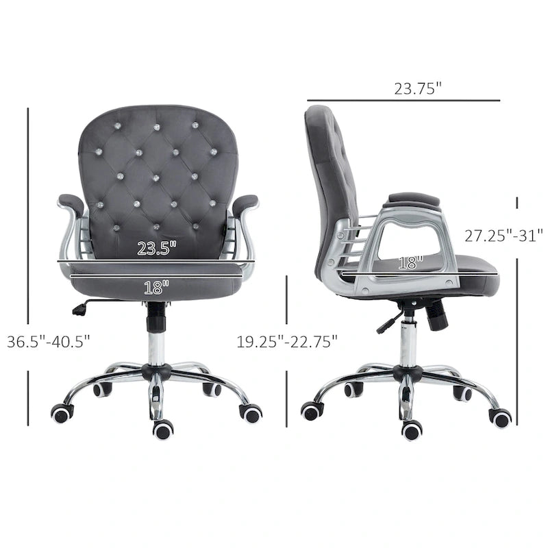 Chaise de bureau pivotante mi-dossier capitonnée en velours – Gris/Noir/Beige/Blanc/Rose, Individuelle