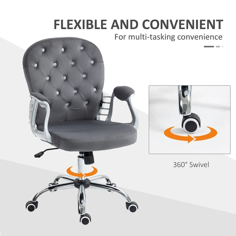 Chaise de bureau pivotante mi-dossier capitonnée en velours – Gris/Noir/Beige/Blanc/Rose, Individuelle