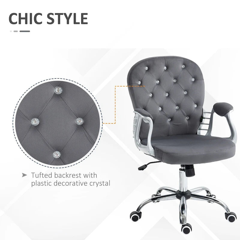 Chaise de bureau pivotante mi-dossier capitonnée en velours – Gris/Noir/Beige/Blanc/Rose, Individuelle