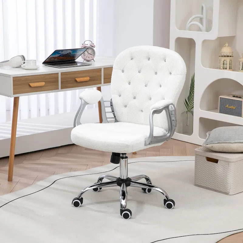 Chaise de bureau pivotante mi-dossier capitonnée en velours – Gris/Noir/Beige/Blanc/Rose, Individuelle