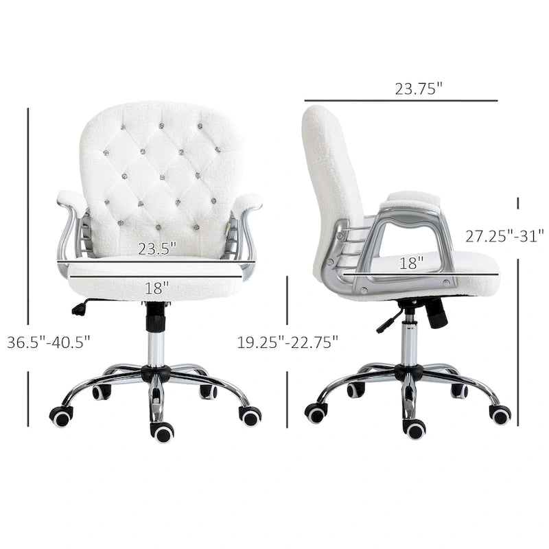Chaise de bureau pivotante mi-dossier capitonnée en velours – Gris/Noir/Beige/Blanc/Rose, Individuelle
