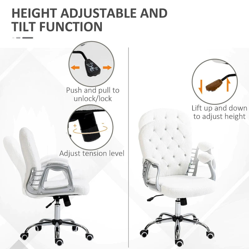 Chaise de bureau pivotante mi-dossier capitonnée en velours – Gris/Noir/Beige/Blanc/Rose, Individuelle