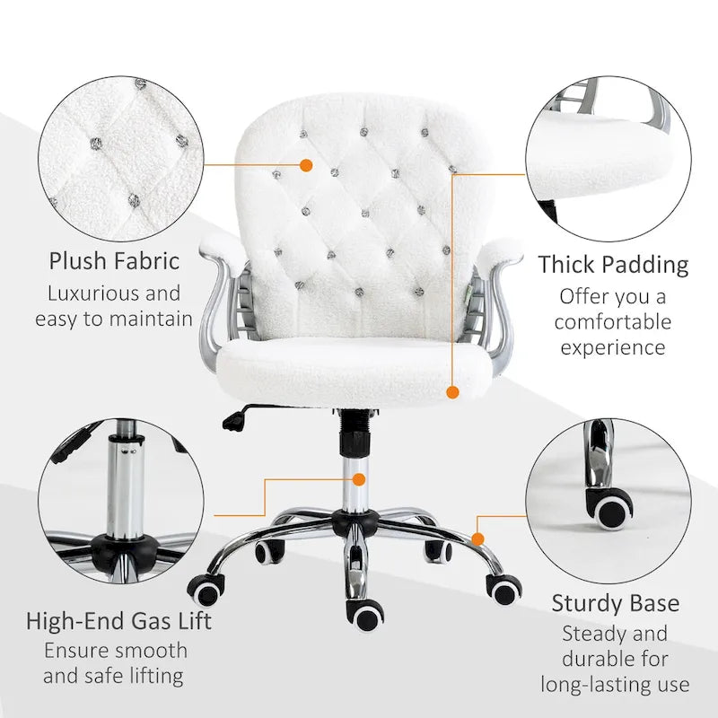 Chaise de bureau pivotante mi-dossier capitonnée en velours – Gris/Noir/Beige/Blanc/Rose, Individuelle