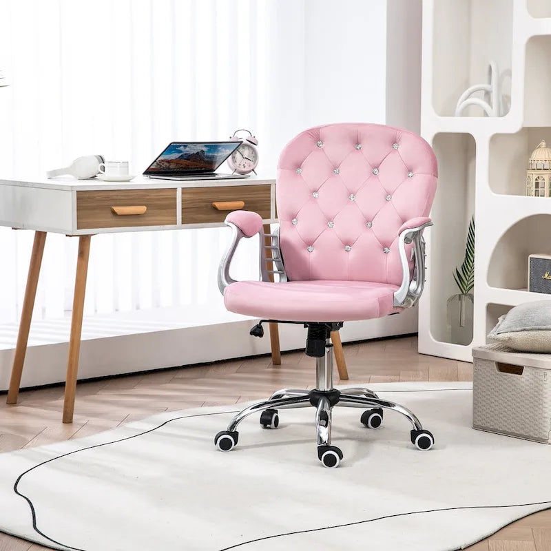 Chaise de bureau pivotante mi-dossier capitonnée en velours – Gris/Noir/Beige/Blanc/Rose, Individuelle