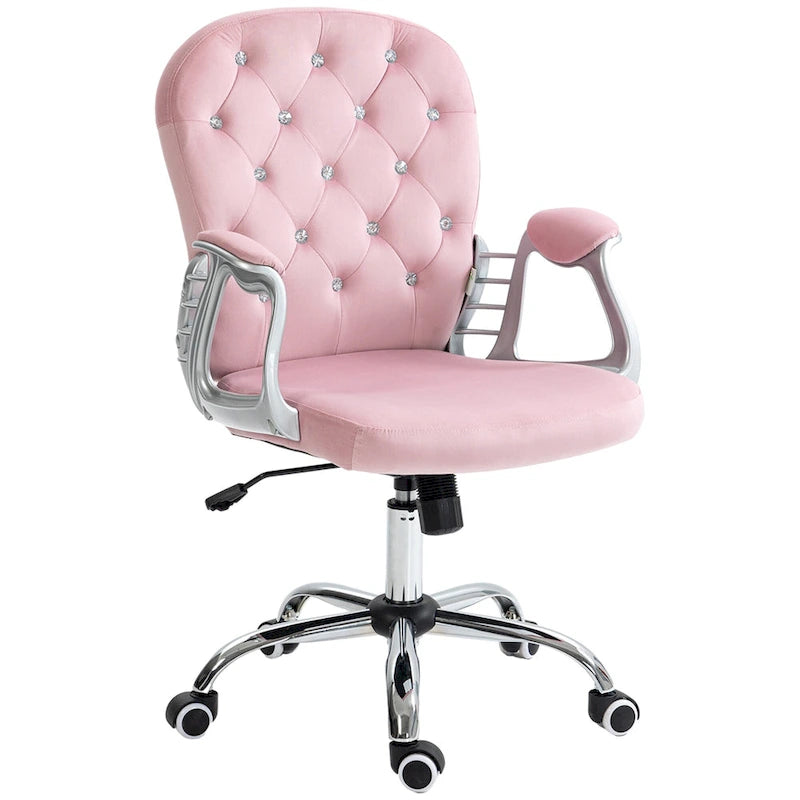 Chaise de bureau pivotante mi-dossier capitonnée en velours – Gris/Noir/Beige/Blanc/Rose, Individuelle