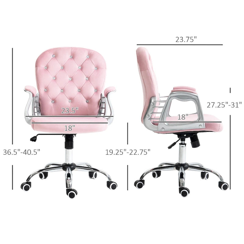 Chaise de bureau pivotante mi-dossier capitonnée en velours – Gris/Noir/Beige/Blanc/Rose, Individuelle