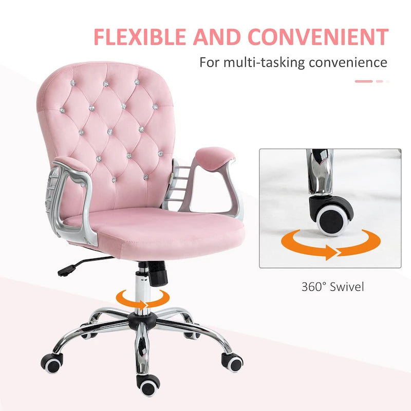 Chaise de bureau pivotante mi-dossier capitonnée en velours – Gris/Noir/Beige/Blanc/Rose, Individuelle