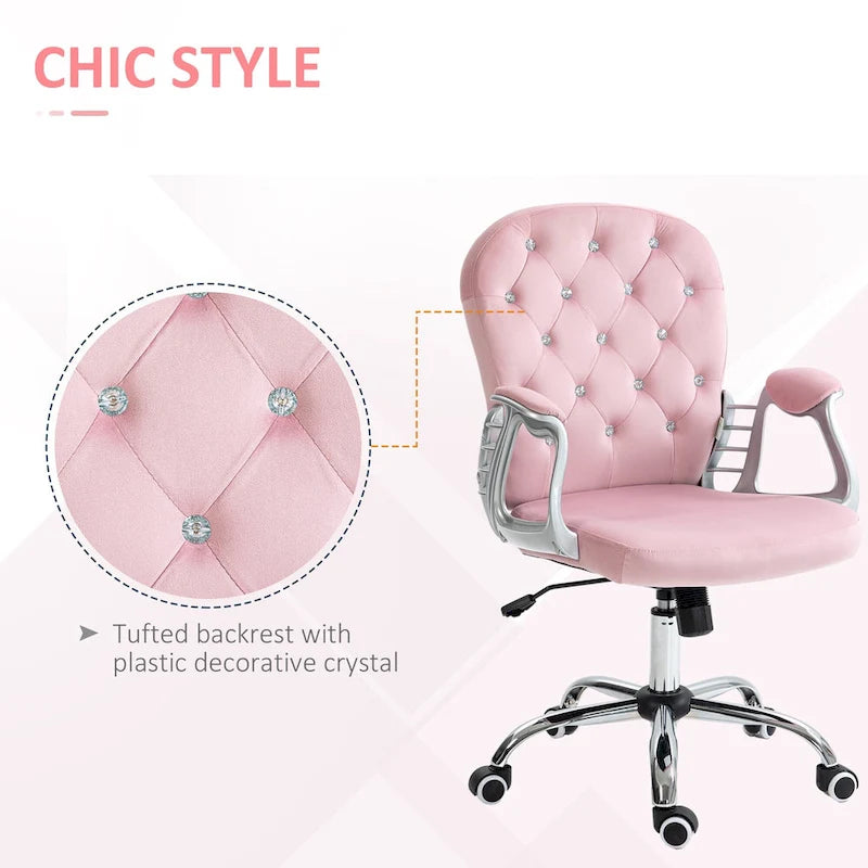 Chaise de bureau pivotante mi-dossier capitonnée en velours – Gris/Noir/Beige/Blanc/Rose, Individuelle