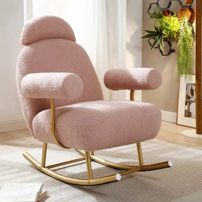 Fauteuil à bascule planeur en tissu Sherpa beige/rose/gris, 1 place