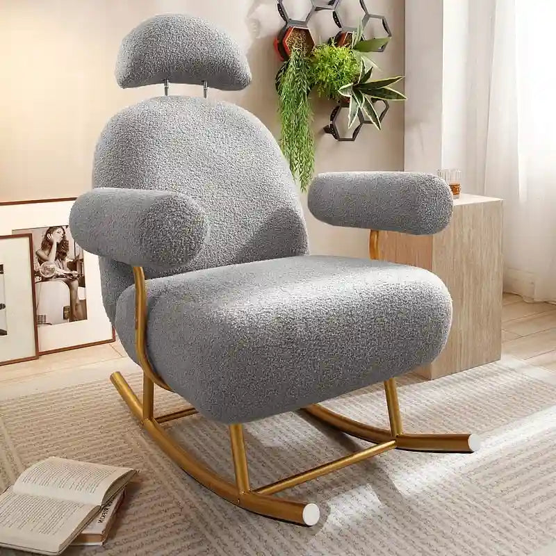 Fauteuil à bascule planeur en tissu Sherpa beige/rose/gris, 1 place