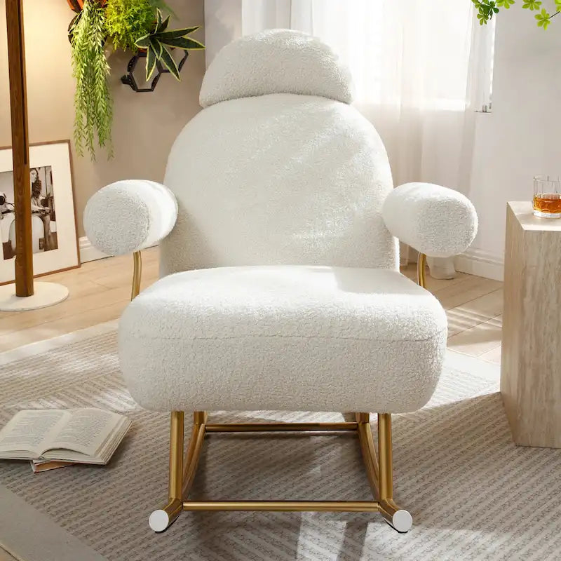 Fauteuil à bascule planeur en tissu Sherpa beige/rose/gris, 1 place