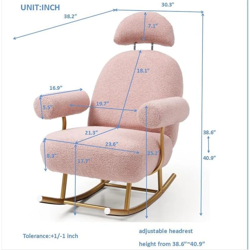Fauteuil à bascule planeur en tissu Sherpa beige/rose/gris, 1 place