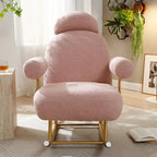 Fauteuil à bascule planeur en tissu Sherpa beige/rose/gris, 1 place
