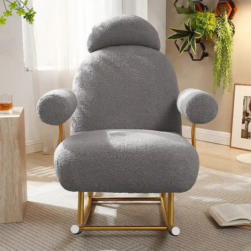 Fauteuil à bascule planeur en tissu Sherpa beige/rose/gris, 1 place