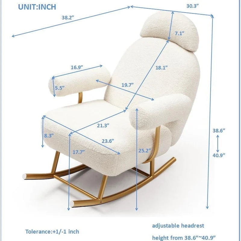 Fauteuil à bascule planeur en tissu Sherpa beige/rose/gris, 1 place