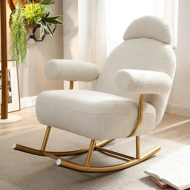 Fauteuil à bascule planeur en tissu Sherpa beige/rose/gris, 1 place
