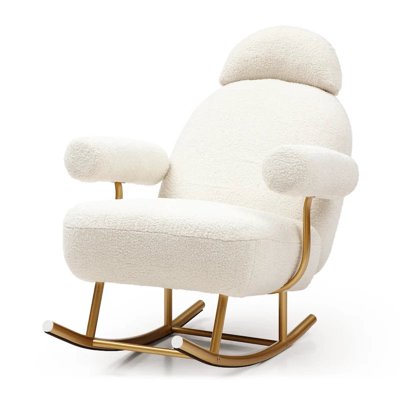 Fauteuil à bascule planeur en tissu Sherpa beige/rose/gris, 1 place