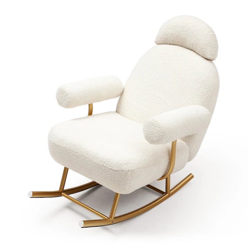 Fauteuil à bascule planeur en tissu Sherpa beige/rose/gris, 1 place