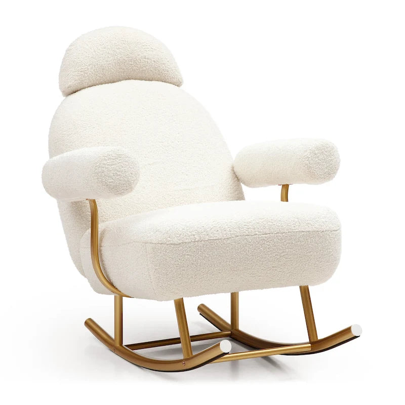 Fauteuil à bascule planeur en tissu Sherpa beige/rose/gris, 1 place