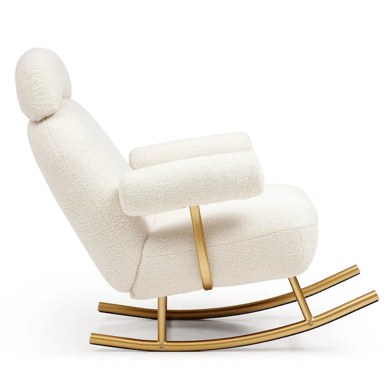 Fauteuil à bascule planeur en tissu Sherpa beige/rose/gris, 1 place