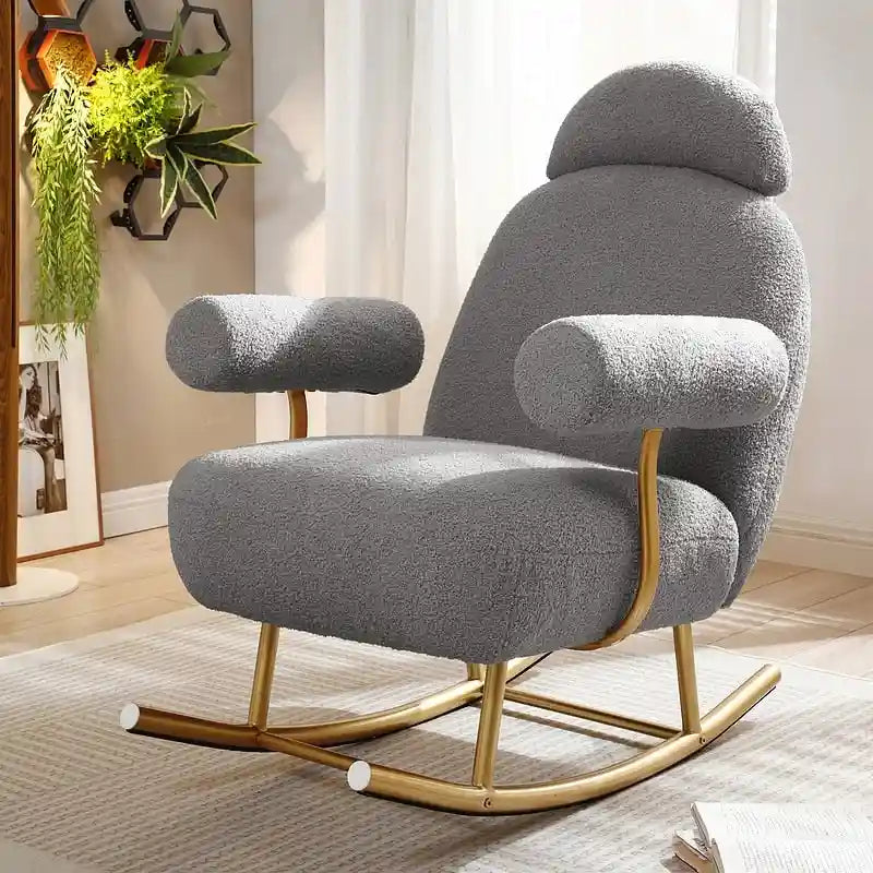 Fauteuil à bascule planeur en tissu Sherpa beige/rose/gris, 1 place