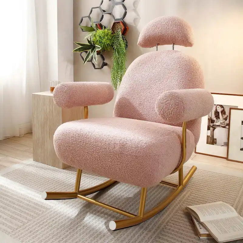 Fauteuil à bascule planeur en tissu Sherpa beige/rose/gris, 1 place