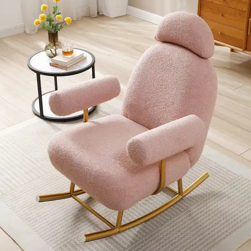 Fauteuil à bascule planeur en tissu Sherpa beige/rose/gris, 1 place