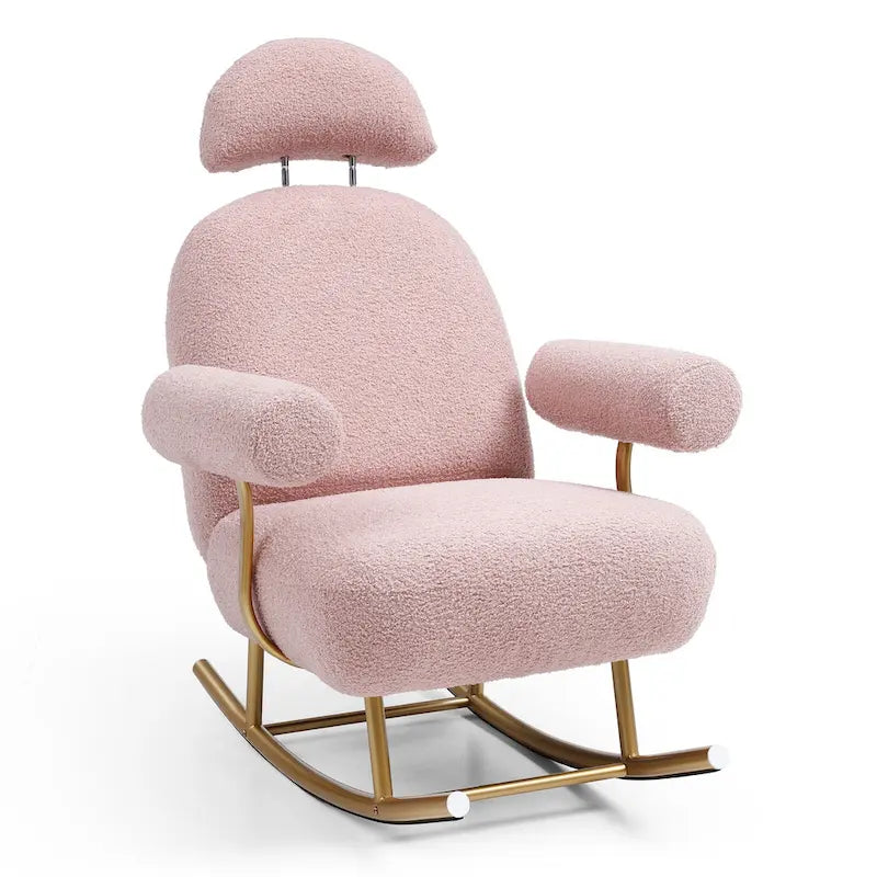 Fauteuil à bascule planeur en tissu Sherpa beige/rose/gris, 1 place