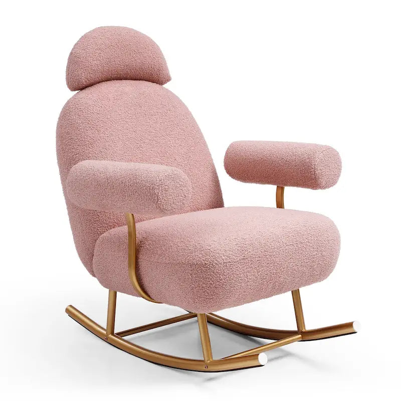 Fauteuil à bascule planeur en tissu Sherpa beige/rose/gris, 1 place