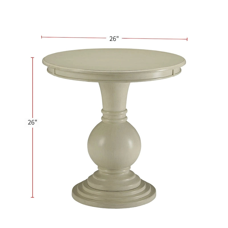 Table d'appoint antique à piedestal ronde en bois blanc