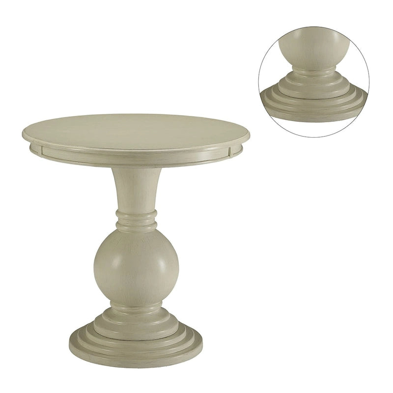 Table d'appoint antique à piedestal ronde en bois blanc