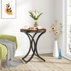Table d'appoint ronde en forme de C, effet marbre blanc+or / marron rétro+noir, 1 personne