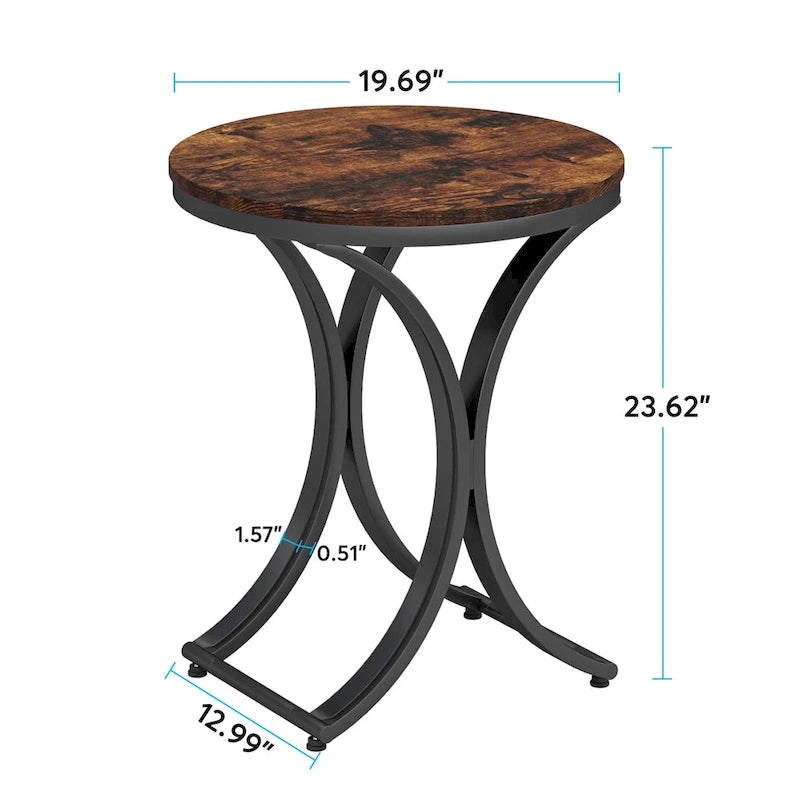 Table d'appoint ronde en forme de C, effet marbre blanc+or / marron rétro+noir, 1 personne
