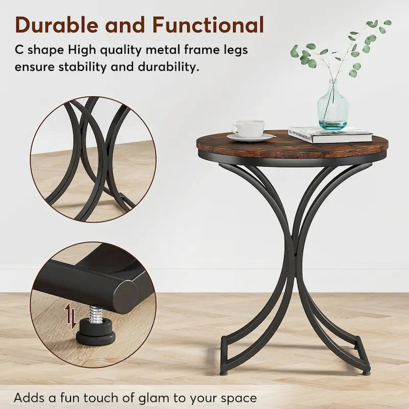 Table d'appoint ronde en forme de C, effet marbre blanc+or / marron rétro+noir, 1 personne