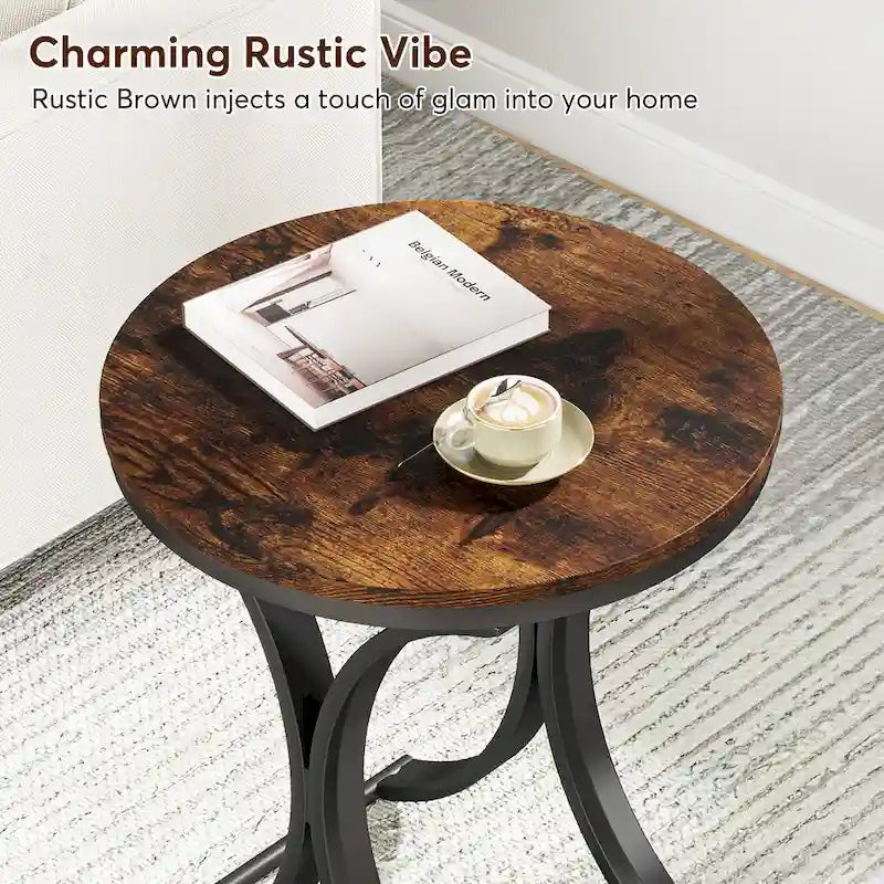 Table d'appoint ronde en forme de C, effet marbre blanc+or / marron rétro+noir, 1 personne