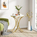 Table d'appoint ronde en forme de C, effet marbre blanc+or / marron rétro+noir, 1 personne