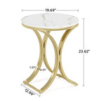 Table d'appoint ronde en forme de C, effet marbre blanc+or / marron rétro+noir, 1 personne